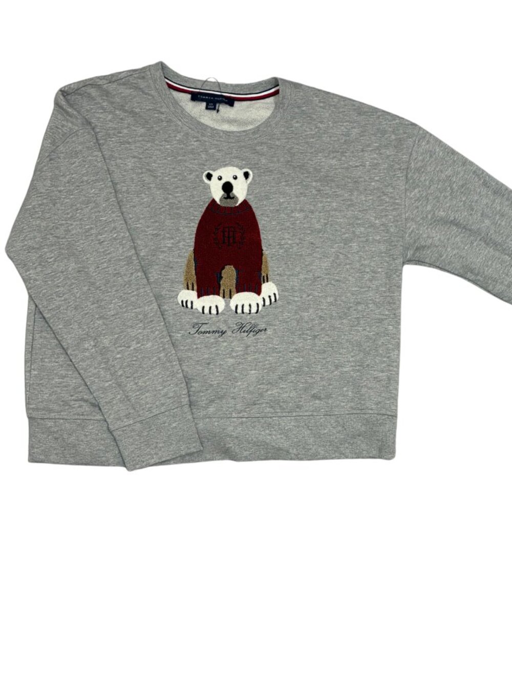 Tommy Hilfiger Bear Embroidered Sweater Women's L Preppy Heritage Academia Gray